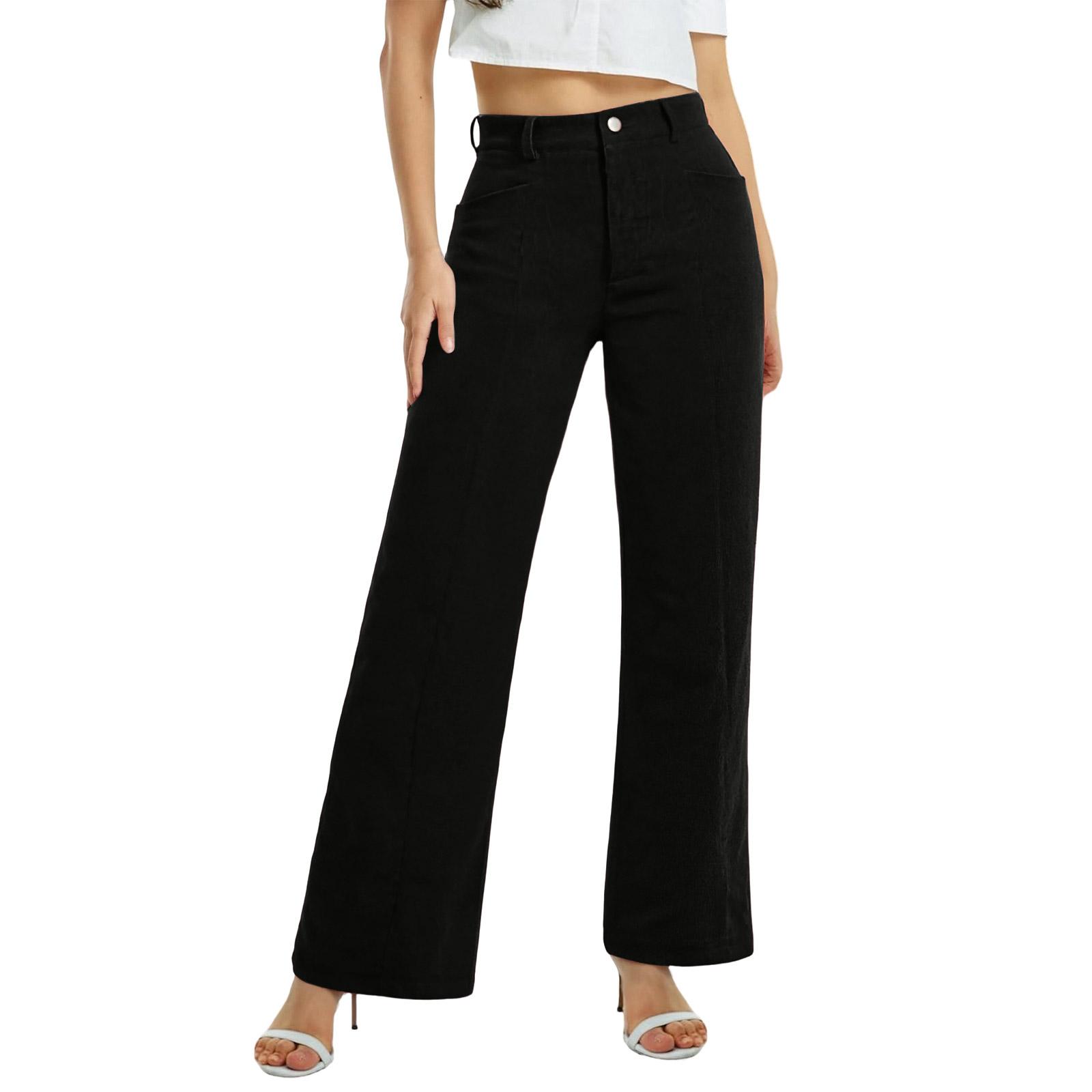 

Stylish Women s High,waisted Corduroy Pocket Wide,leg Pants, Women swinter Retro Casual Trousers. L чорний