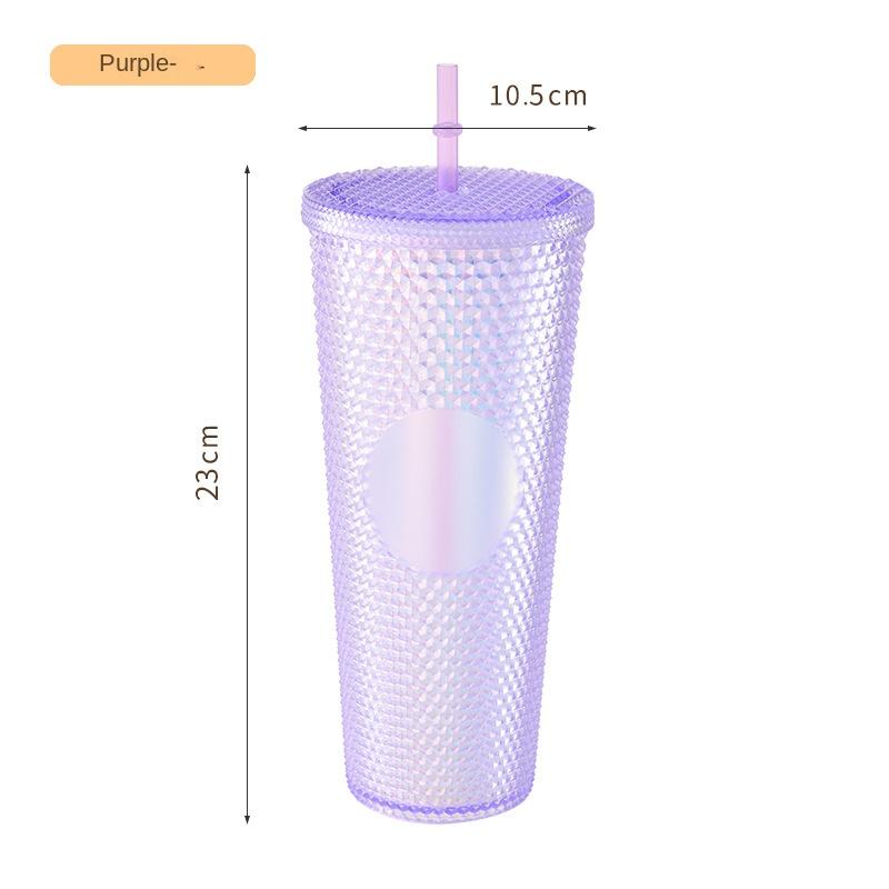

1 шт. 710 мл соломенная чашка с крышкой, отделка с двойными стенками, пластиковые кружки для кофе с заклепками, стаканы для дуриана, холодная блестящая чашка, изготовленная на заказ 710ml фиолетовый