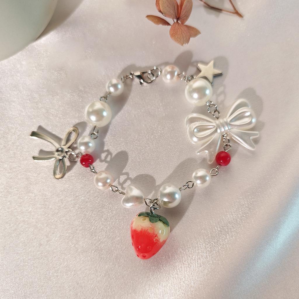 Sweet And Cool Imitation Pearl Bow Bracelet Lolita Bracelet Heart Strawberry Jewelry