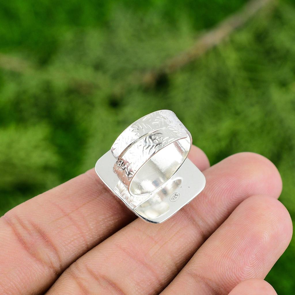 Natural Rhodonite Gemstone Promise Adjustable Ring 925 Sterling Silver Jewelry