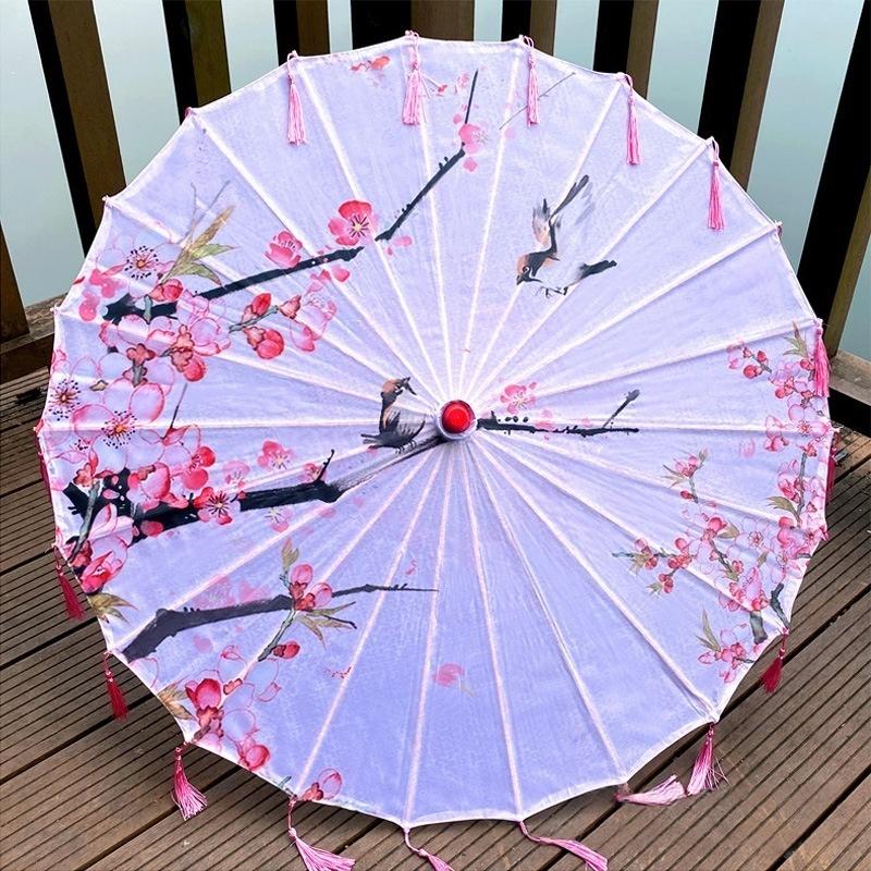 Klassische Chinesische Kunst Asiatischer Stil 33" Seiden Sonnenschirm mit Quasten für Hochzeitsfeiern, Fotografie, Kostüme, Cosplay