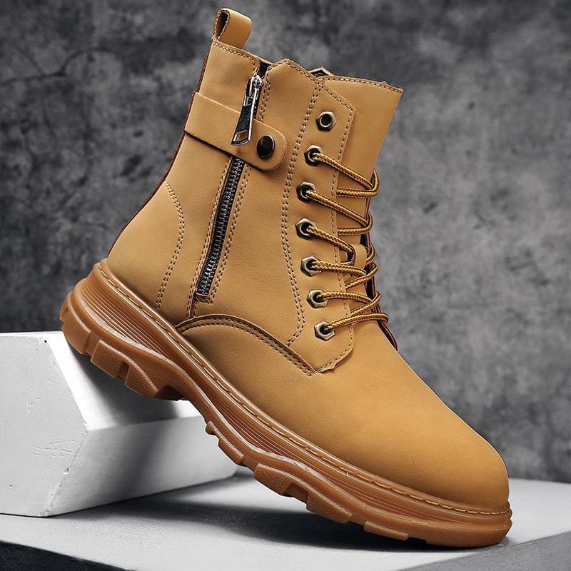 Autumn high top leather work boots Motorcycle boots retro British ankle boots shoes  D19