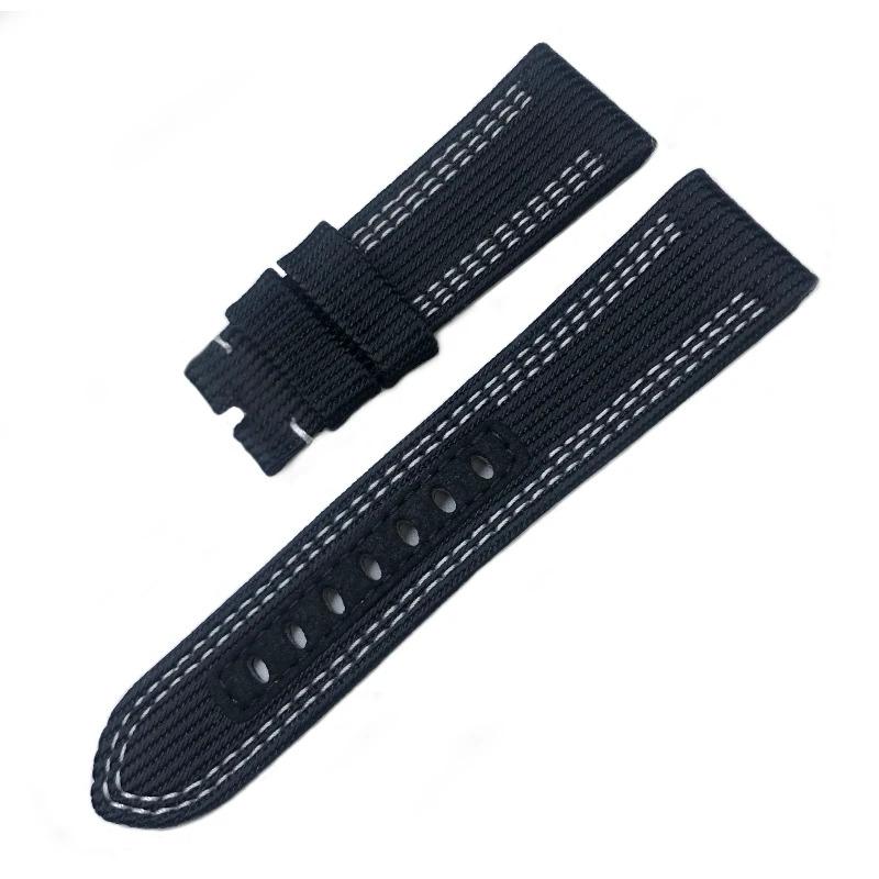 

24mm 26mm Nylon Canvas Watchbands fit for Peinerai PAM 985 984 Luminor 1950 Submersible Fabric Watch Strap Accessories Bracelets 26mm чорний білий колір