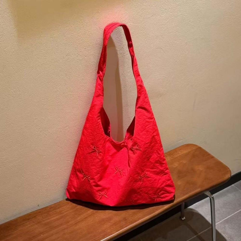 Bowknot Embroidered Canvas Tote Sweet Style Commute Handbag Hobo Pack Shoulder Bag School Life красный