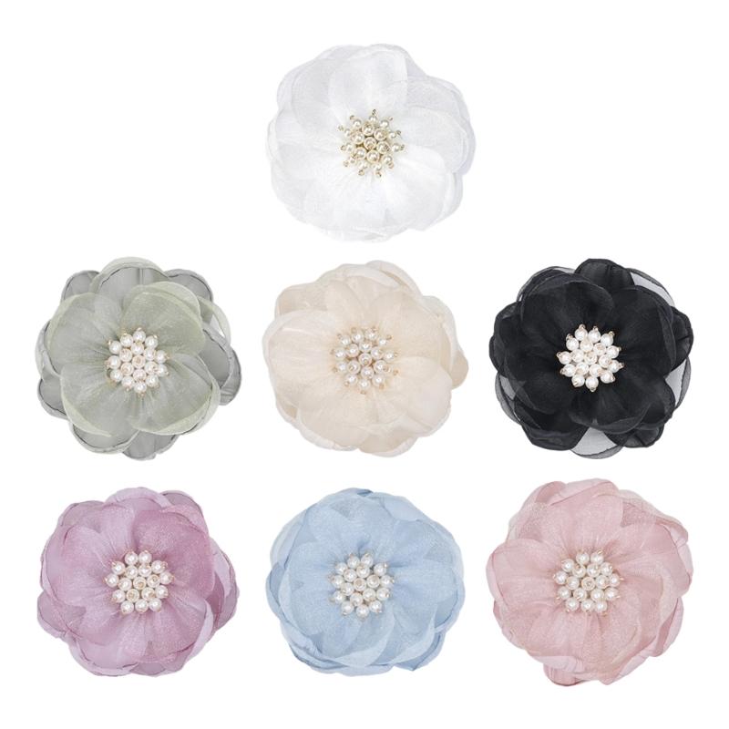 Fabric Flower Appliques with Layered Construction and Center Clusters, Set of Ten for Garments, Hair Accessories and Crafts