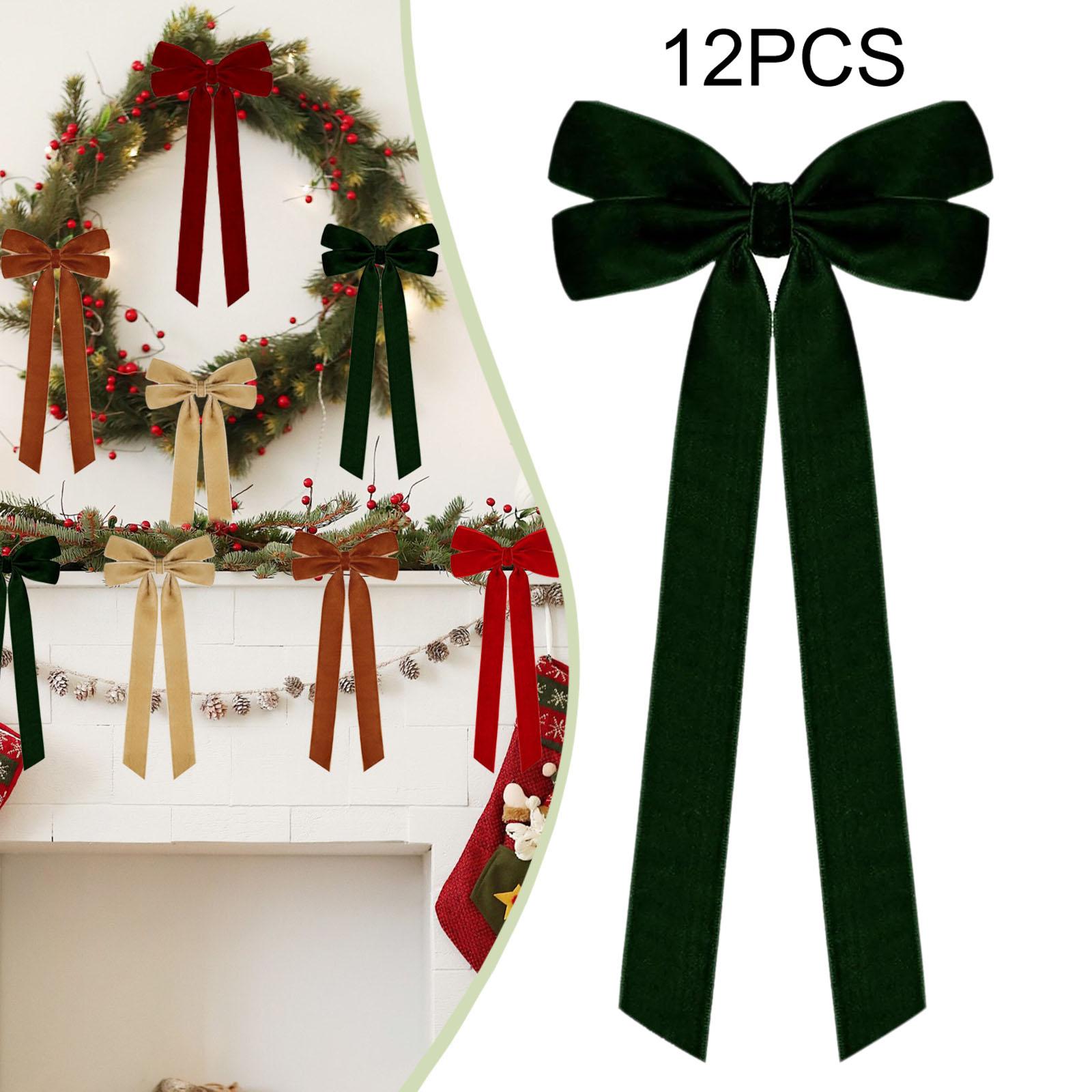

Christmas Velvet Bow Tree Topper Gift Wrapping Decoration for Xmas Party Staircase Door Ornament Fireplace зелений
