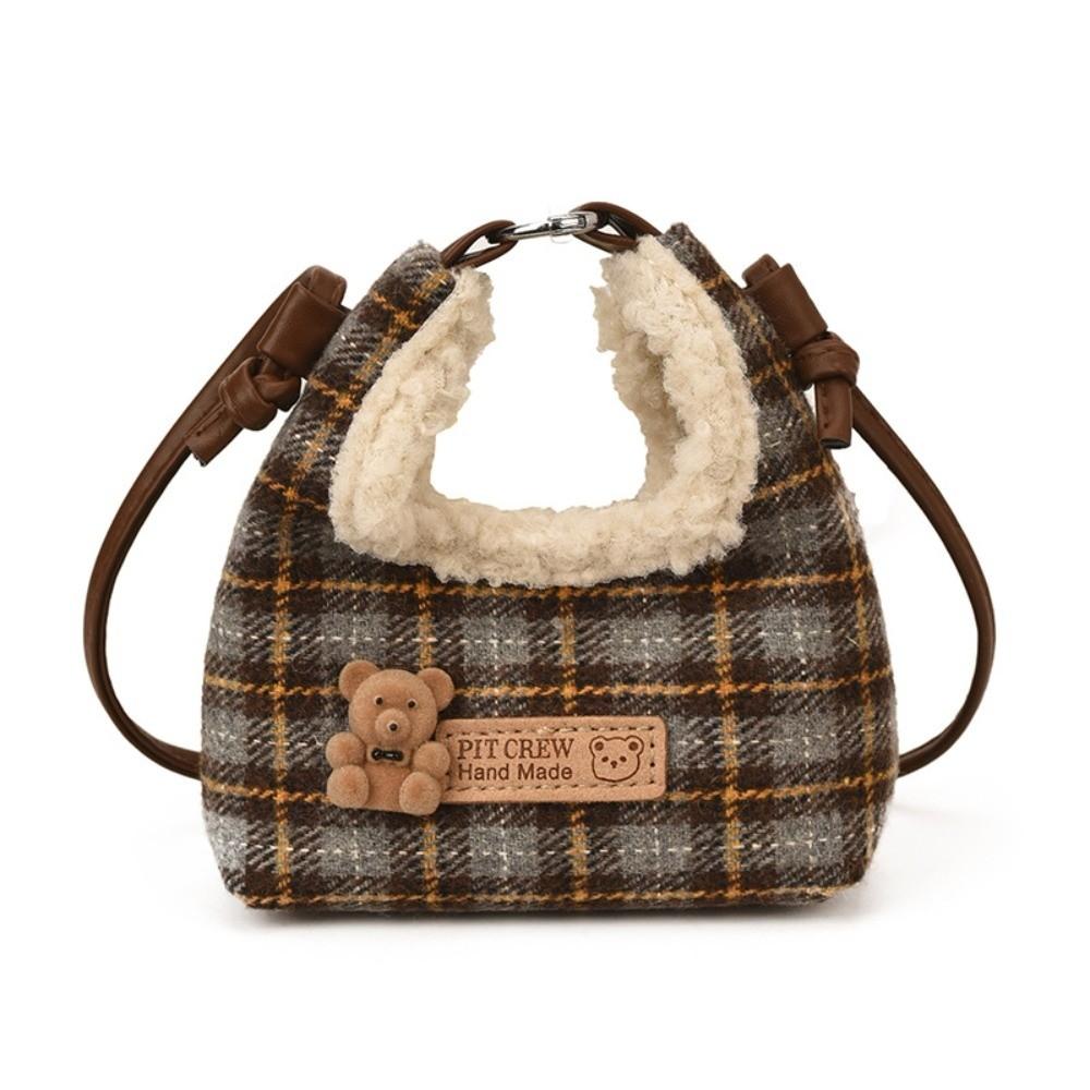 

Vintage Mini Dumpling Handbag Exquisite Cartoon Shoulder Bag Gift Plush Plaid Crossbody Bag Women кофейный