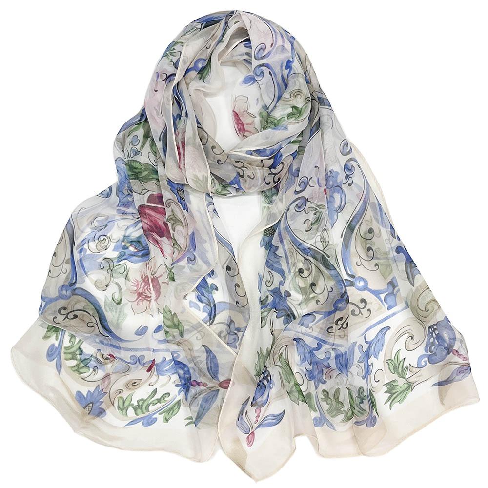 Sun-Resistant Silk Scarf Breathable Long Wraps Portable Bandana  for Women