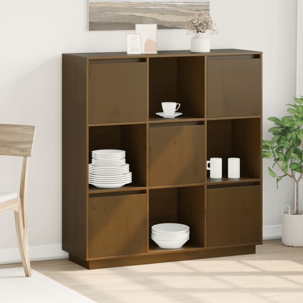 Highboard Honey Brown 110.5 X 35 X 117 Cm Solid Pine Wood