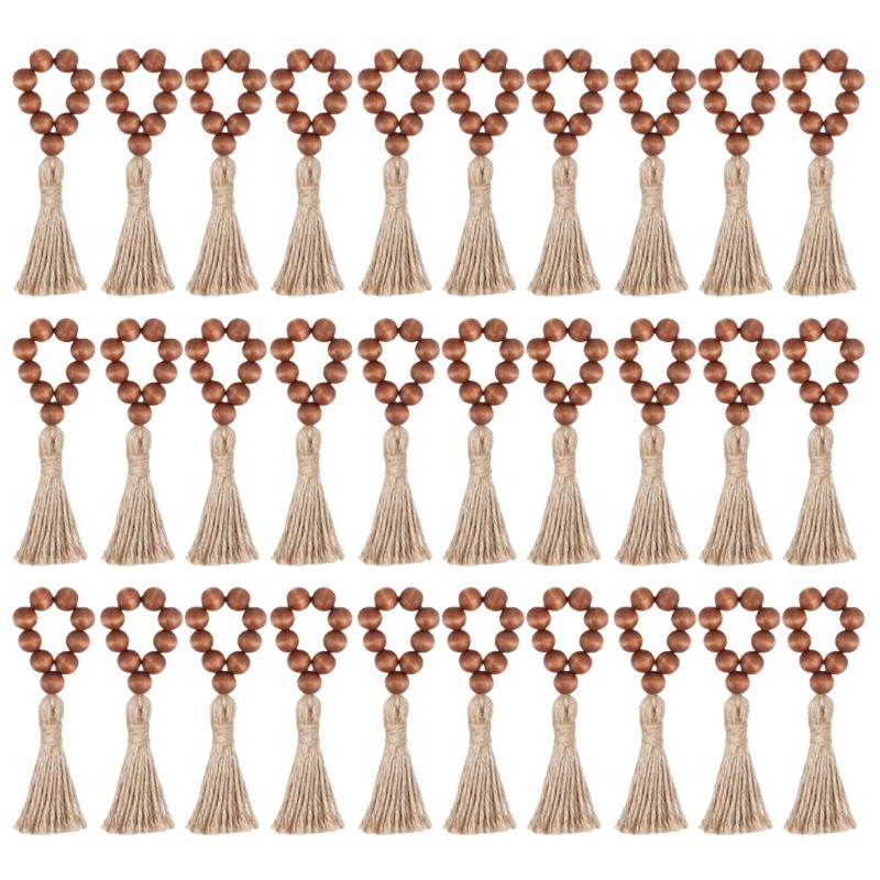 Practical Wood Bead Napkin Rings User Friendly Wood Bead Napkin Rings Charm Elegant Napkin Holders with Tassels