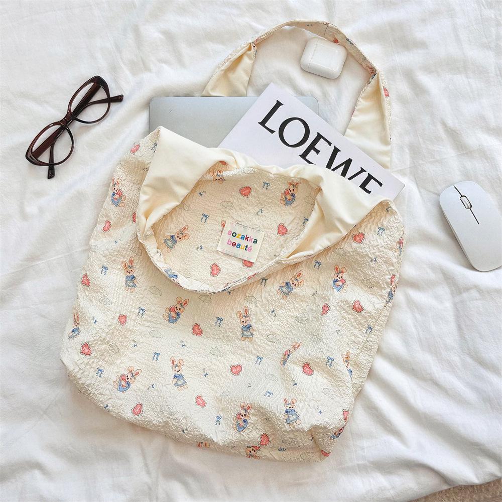 Korean Summer Embossed Canvas Tote Bag - Large Capacity, Niche Design, Shoulder and Underarm Style