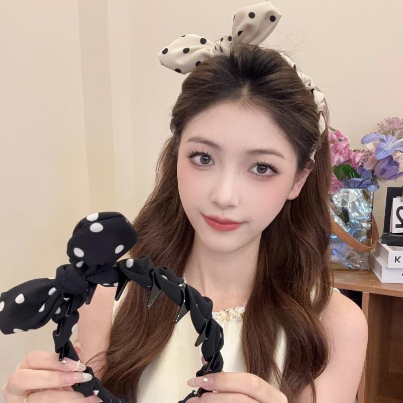 Elegant Polka Dot Bow Toothed Hairband For Women Girls Sweet Hair Ornament Headband Hair Hoop  Hair Accessories Gift