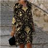 2025 Spring Vintage V-neck Retro Print Midi Dress for Women