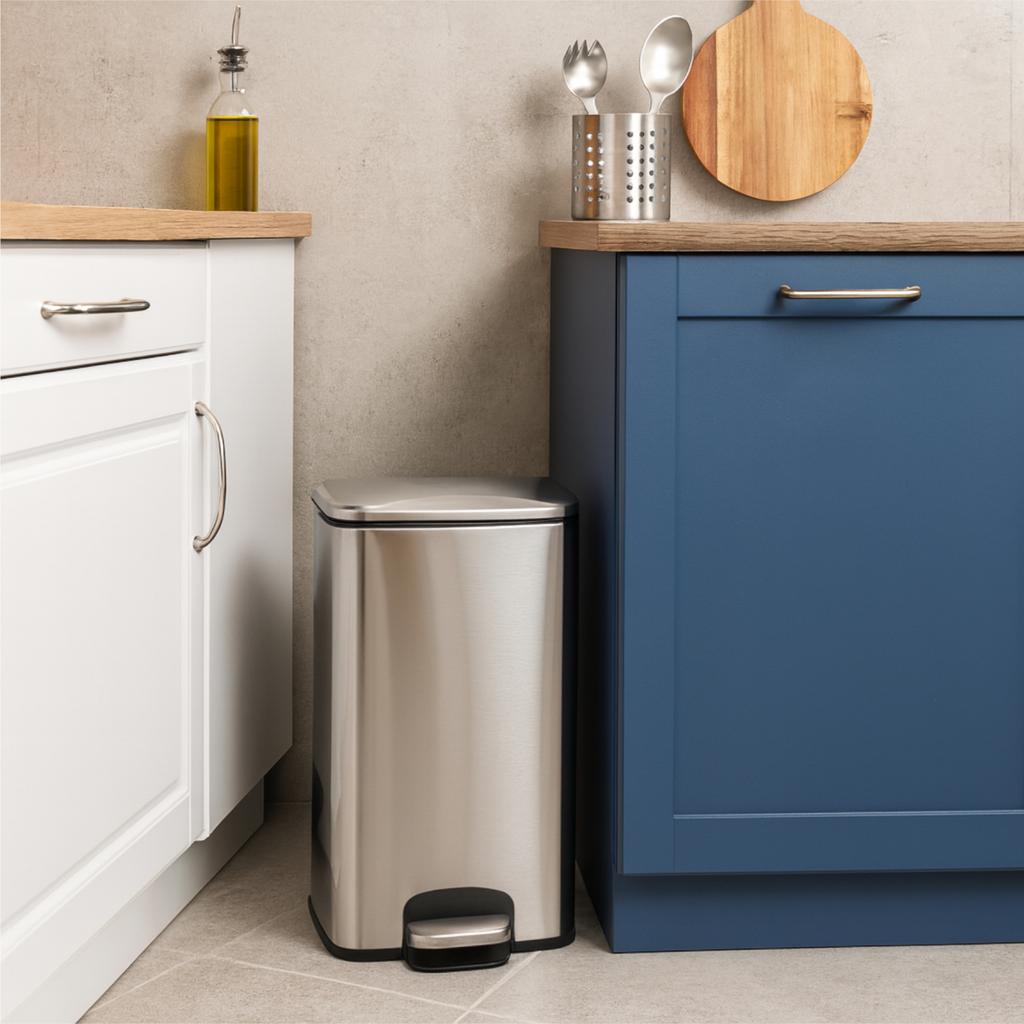 Kosz Na Śmieci Metalowy Nowoczesny Kuchenny Z Pokrywą Inox 35L 61X34X24 Cm | Begryf
