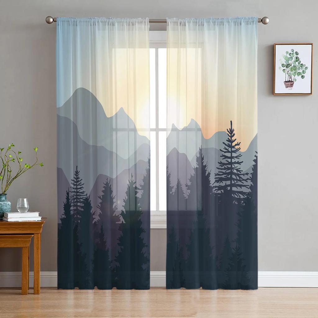 Arbor Baum See Landschaft Voile Vorhang Wohnzimmer Transparent Tüll Fenster Vorhänge Schlafzimmer Zubehör Dekor Durchsichtig Hergestellt aus Polyester Flächenbehandlung