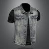 Cross-border European and American Retro Distressed Denim Vest Men's Plus Size Simple Sleeveless Slim Denim Vest MJ5171