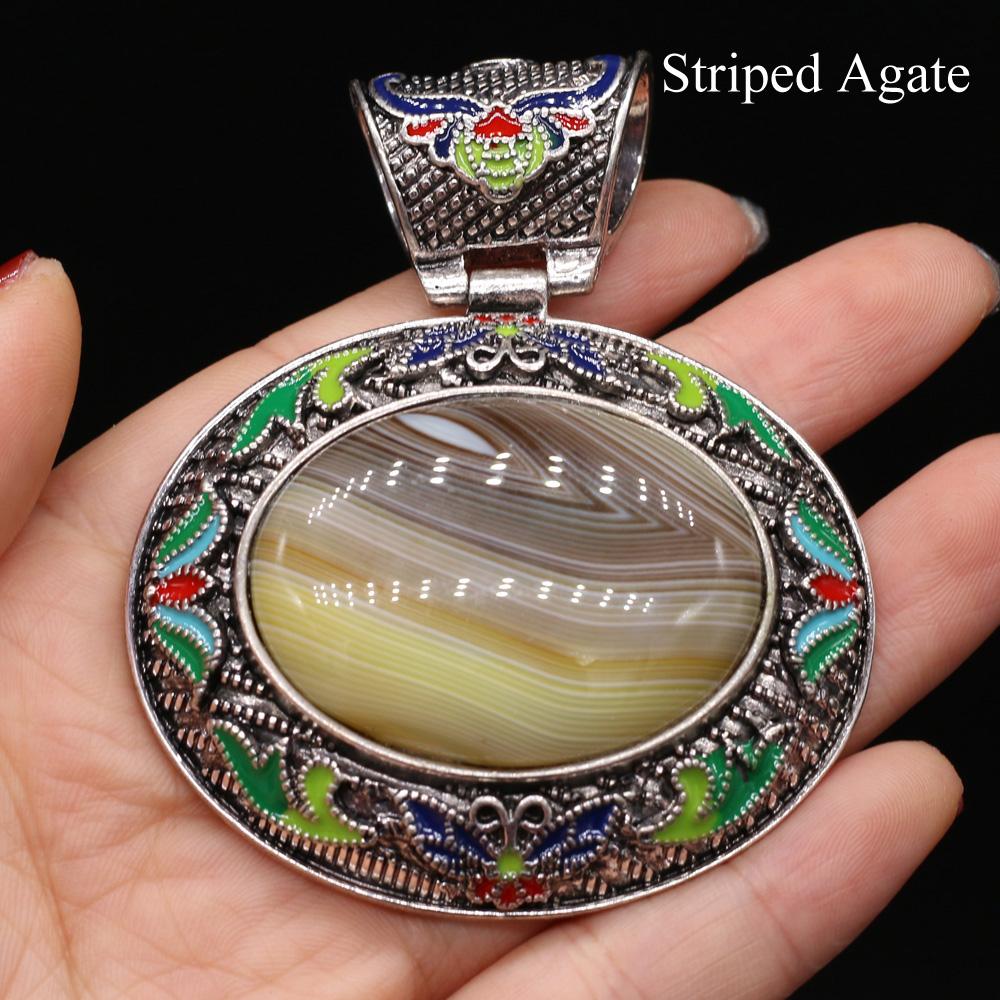 1Pc Bohemian Energy Natural Stone Oval Pendant, Reiki Healing Crystal Charms for DIY Women's Necklace Accessories, Halloween Jewelry Making Craft Gift