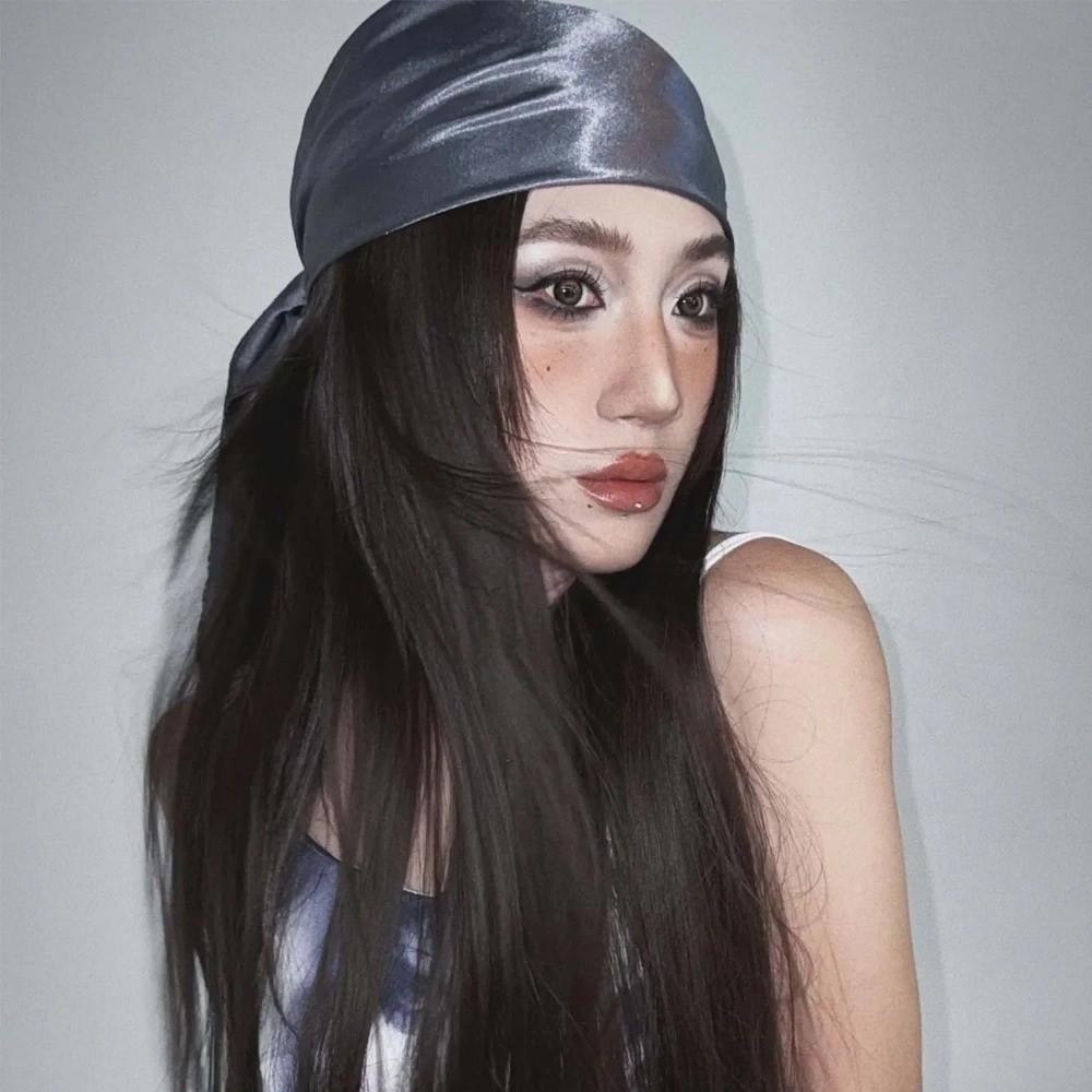 Summer Y2K Headscarf Hat Bling Bling PU Leather Hip-hop Kerchief Punk Style Women Headband Bandana Scarf