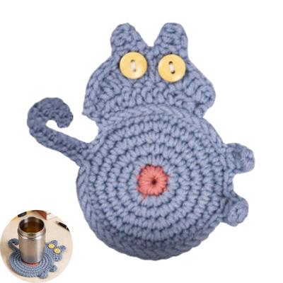 El Dokuması Kedi Bardak Altlığı Sevimli Örgü Kedi Şeklinde Kahve Bardak Altlığı Masa Üstü Koruyucu Yalıtım Matı Ev Ofis Dekorasyonu İçin