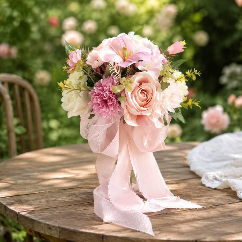 Artificial Silk Flower Bridal Arm Bouquet Lightweight Wedding