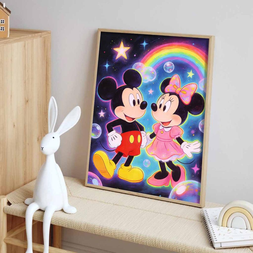 Disney Mickey Minnie Rainbow Bubble Diamond Art Painting Kit Home Wall Decor Handmade Gift