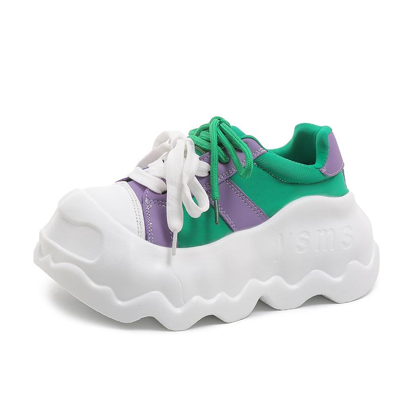 2025 New Platform Women Sneaker Cute Big Round Head Lace-Up 8.5CM thick sole Walking sport Shoe Size 35-39