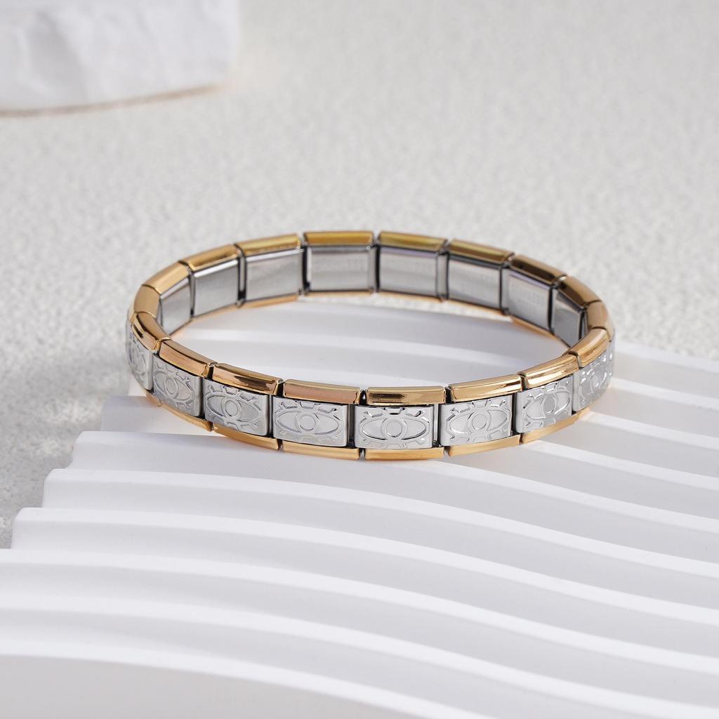 Italian Stainless Steel Love Heart & Star Modular Bracelet - Detachable Elastic Watch Band, European & American Fashion.