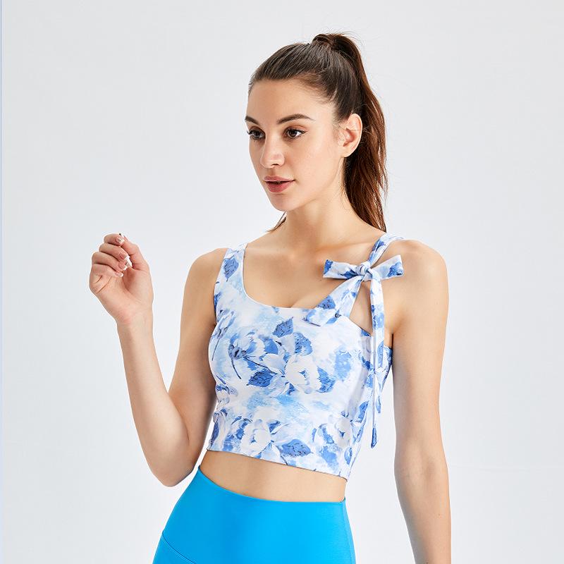 Yoga-Sport-BH im neuen Stil mit Feen-Print: Damen Fitness-Lauftop im Westenstil mit Trägern und Brustpolster