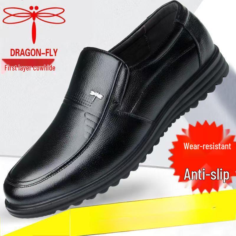 Dragonfly Men's Genuine Leather Breathable Non-Slip Casual Shoes for Middle-Aged & Elderly