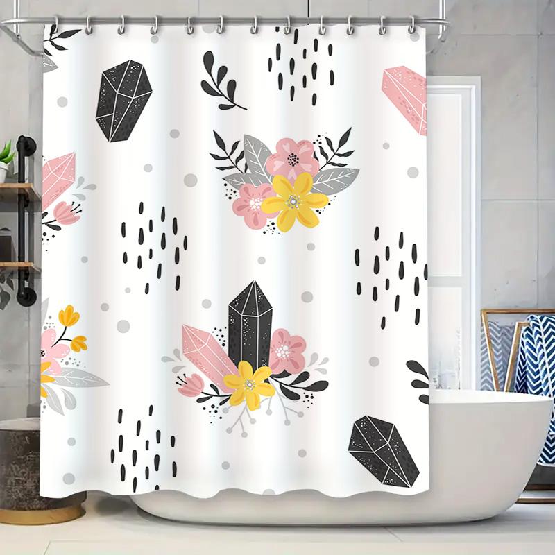 

Modern Flower Bath Curtain Set Beautiful Geometric Crystal Design Waterproof Shower Curtain for Bathroom Decor 90x180cm