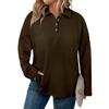 Women's Fashion Long Sleeve Plus Size Button V-Neck Check Patchwork Loose Sweatshirt Top