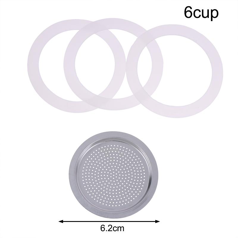4Pcs/Set Moka Pot Replacement Kit - 3 Silicone Gaskets + Aluminum Filter, Fits 1/2/3/6/9/12 Cup Coffee Makers