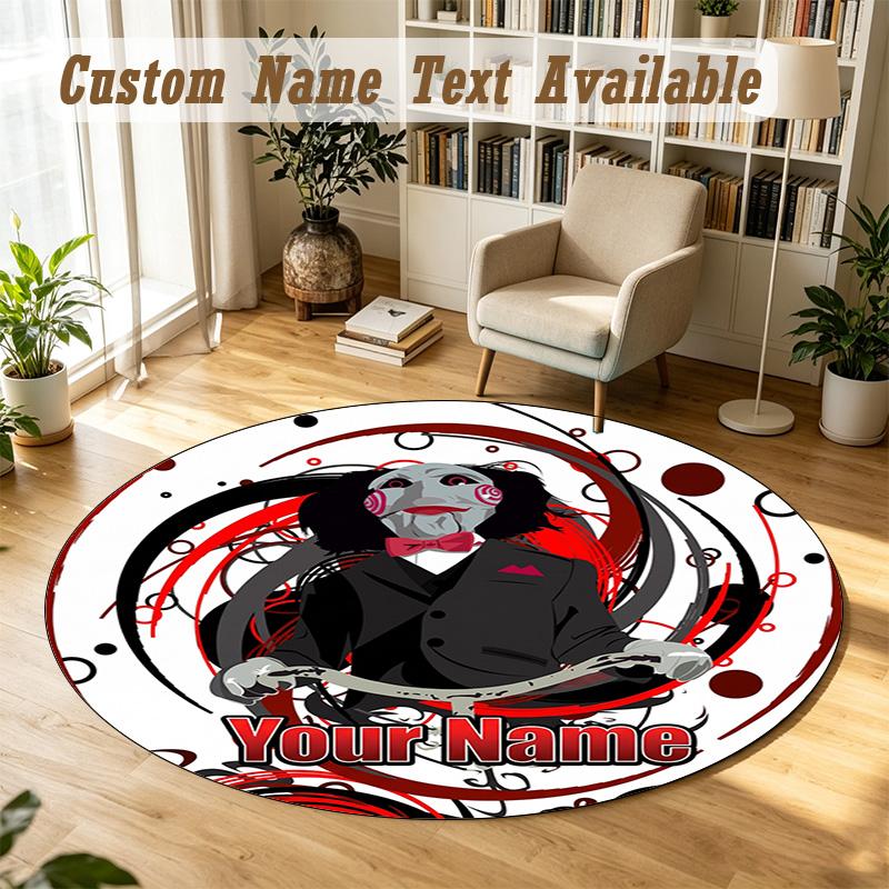 Saw Billy the Puppet Personalized Round Rug Support Custom Name, Soft Home Decor Mat