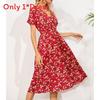 Polyester Floral Print A Line Dress With V Neck For Summer Casual Women