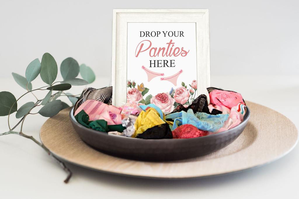 Inkdotpot Bridal Shower Game 1 SignA    30 Size CardsA  White Floral Girls Night Out Bachelorette Party Drop Your Panties