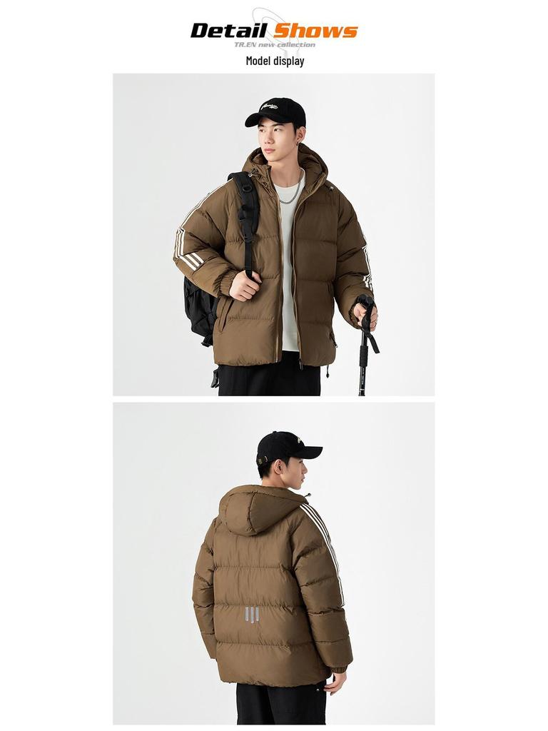 Graphene Black Gold Striped Unisex Hooded Cotton-Padded Jacket for Autumn/Winter