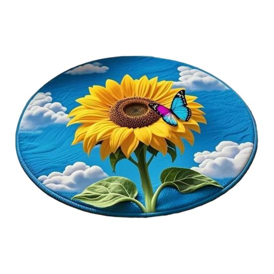 Floral Plush Floor Mat 3D Optical Illusion Round Small Area Rug Non-Slip Absorbent Carpet