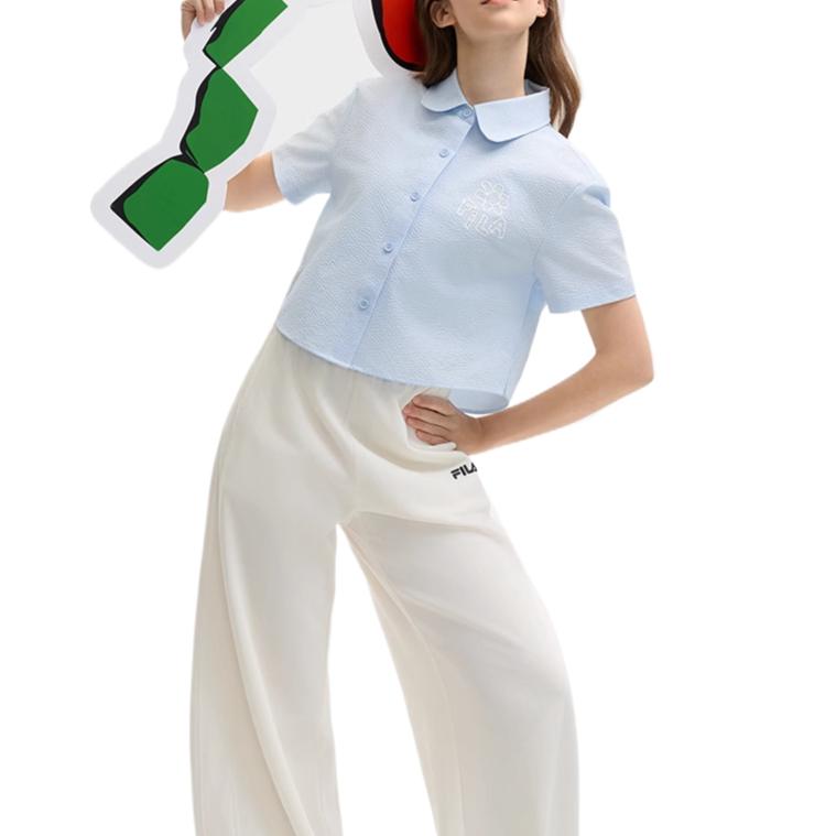 Fila X TIM LAHAN Stone Skin-Friendly Comfortable Fashion Soft Short Sleeve Shirt Women Shirts Blue F51W529403F-LB