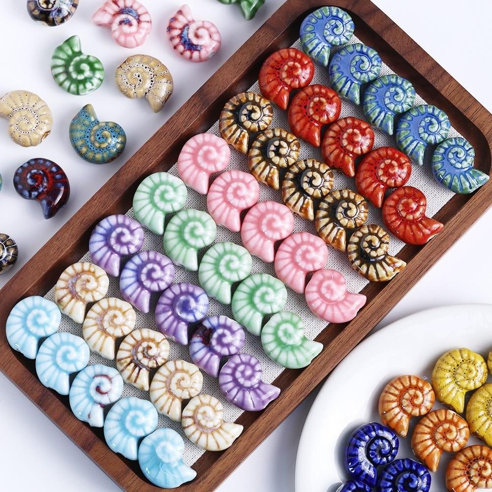 Embossed Conch Spacer Porcelain Beads Glazed DIY Jewelry Making Snail Ceramic Beads Earrings