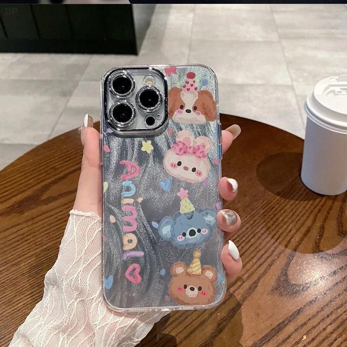

Cartoon Small Animal Fine Mesh Gauze Case for Apple 11-17 Pro/Max, Dirt-Resistant 16 Pro Max