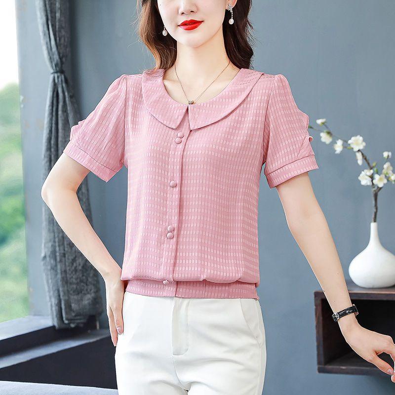 Summer Plus Size Blouse Women Vintage Chiffon Shirt Casual Loose Short Sleeve Tops