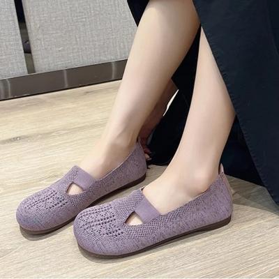 Löcher Slipper Sommer Freizeitschuhe Damen Flacher Absatz Quadratische Zehe Durchbrochene Sneakers Barfußschuhe Mokassin Damen Gestrickte Flats