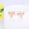 Bow Oil Dripping Earrings Shell Imitation Pearl Earrings Ear Clips No Ear Holes