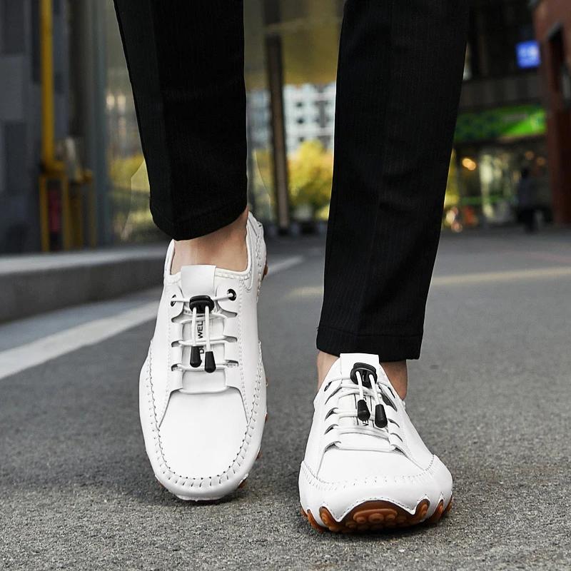Fashion Men's Casual Shoes Cow Leather White Sneakers Outdoor Shoes Men Loafers Vintage Slip On Designer Flats Leisure Plus Size 38-47