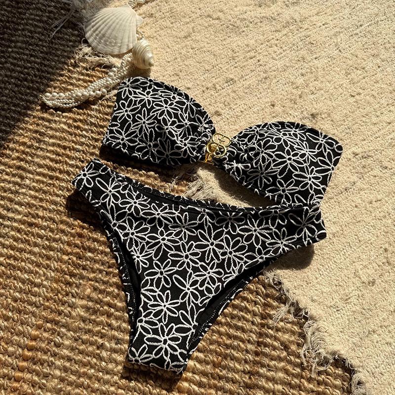 

Сексуальное бикини с принтом, со средней посадкой, с подкладкой, женский купальник, женский купальник, комплект бикини из двух частей, купальный костюм для купания S чёрный