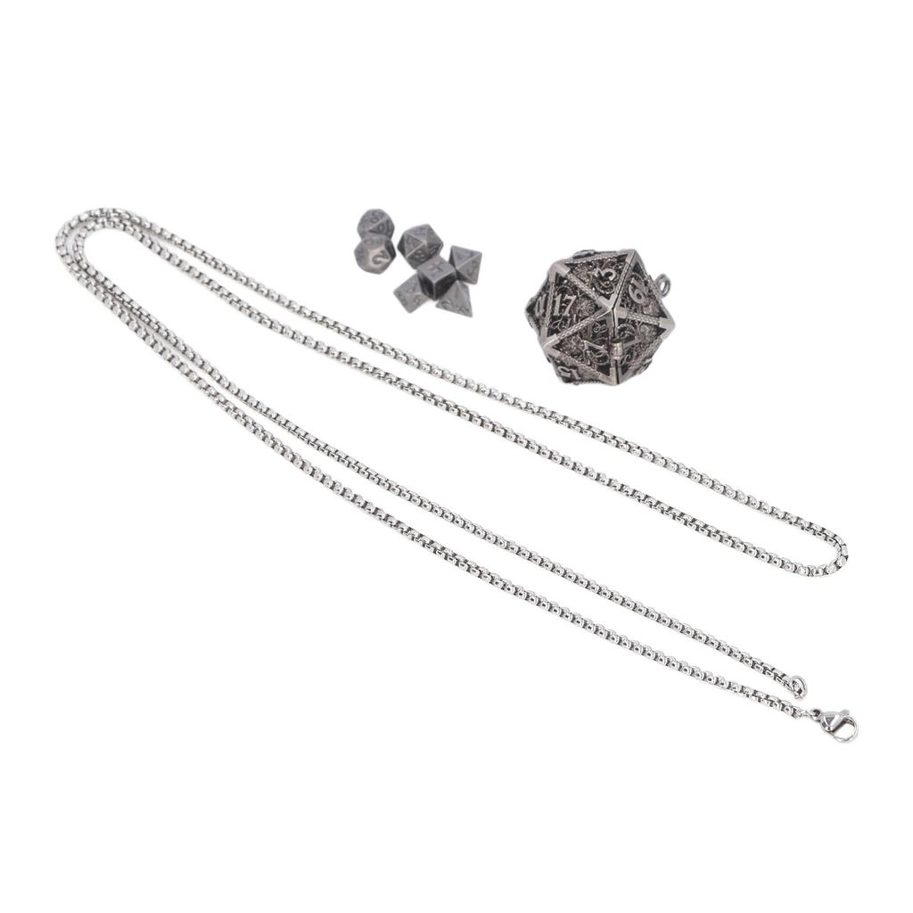 Mini Terningsett Halskjede Antikk Liten Mini Metall Hul Polyedrisk Bærbar Leke med Oppbevaringsboks