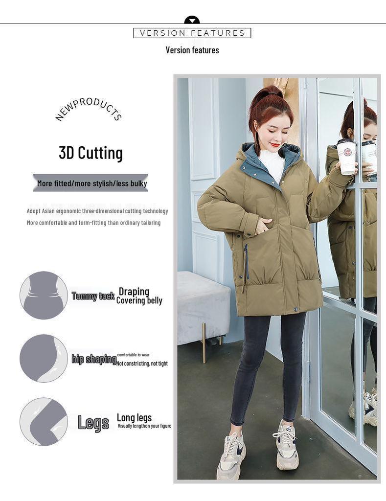 Women's Mid-Length Korean Style Down Cotton Jacket - Loose, Thick, Winter Coat