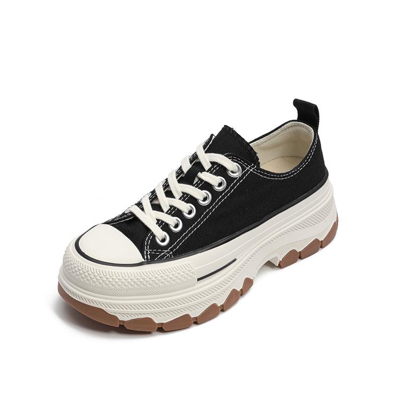 Women's Thick-Soled Canvas Shoes with Height-Boosting Wave Soles - 2026 Spring/Autumn Casual Sports Sneakers.