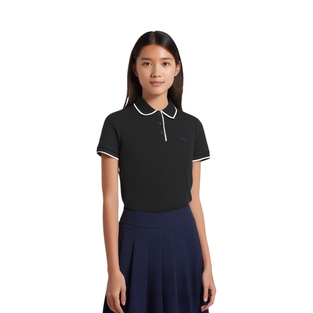 Li-Ning Fitness Series Sports Casual Solid Color Simple Short Sleeve Polo Shirt Women Tops Black APLU158-2