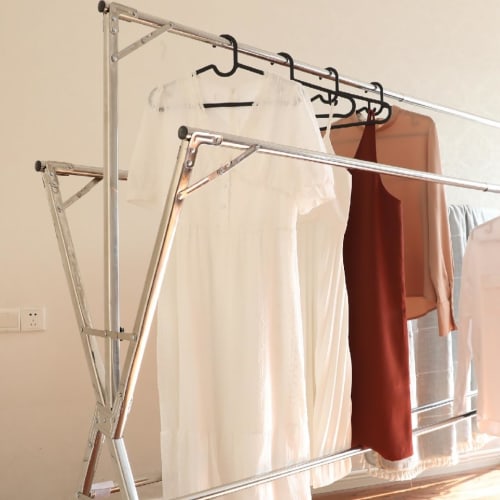 Stainless Steel Foldable and Extendable Clothes Drying Rack for Indoor and Outdoor Use, Suitable for Futon Drying. Also Suitable for Balconies and Ind